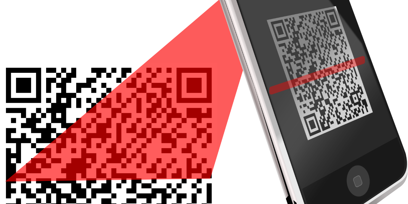 Illustration of an iPhone scanning a QR code