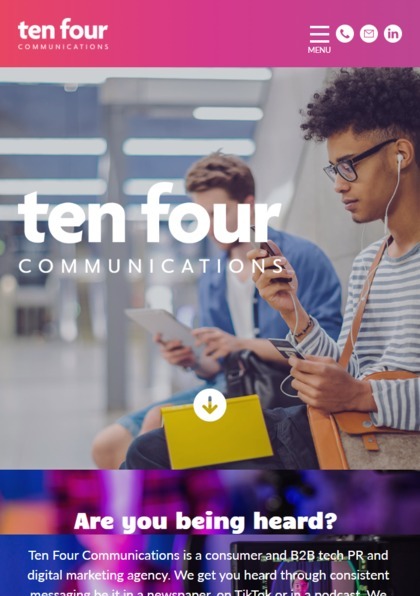 The Ten Four Communications website shown on a mobile screen size