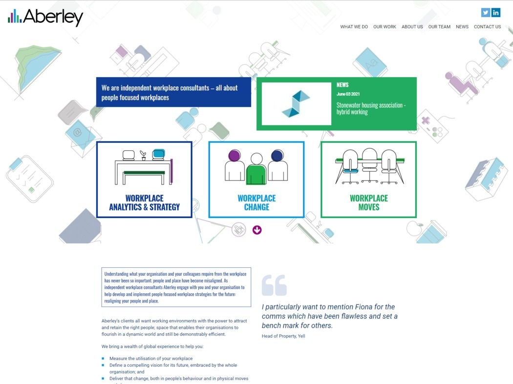 The before Aberley website, displayed on desktop