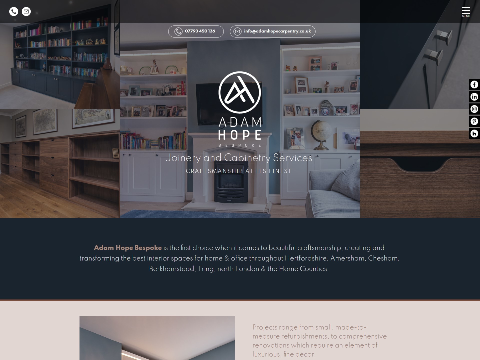 A bespoke joinery and cabinetry services website design