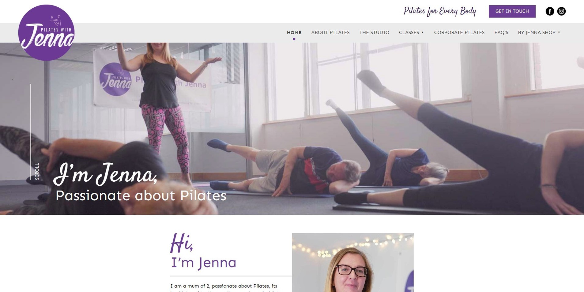 The new Pilates with Jenna website designed by it'seeze, displayed on desktop