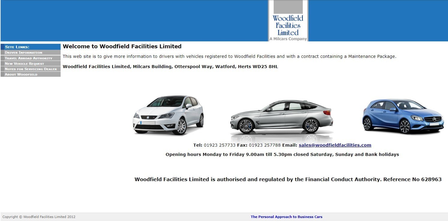 The previous Woodfield Facilities website, displayed on desktop