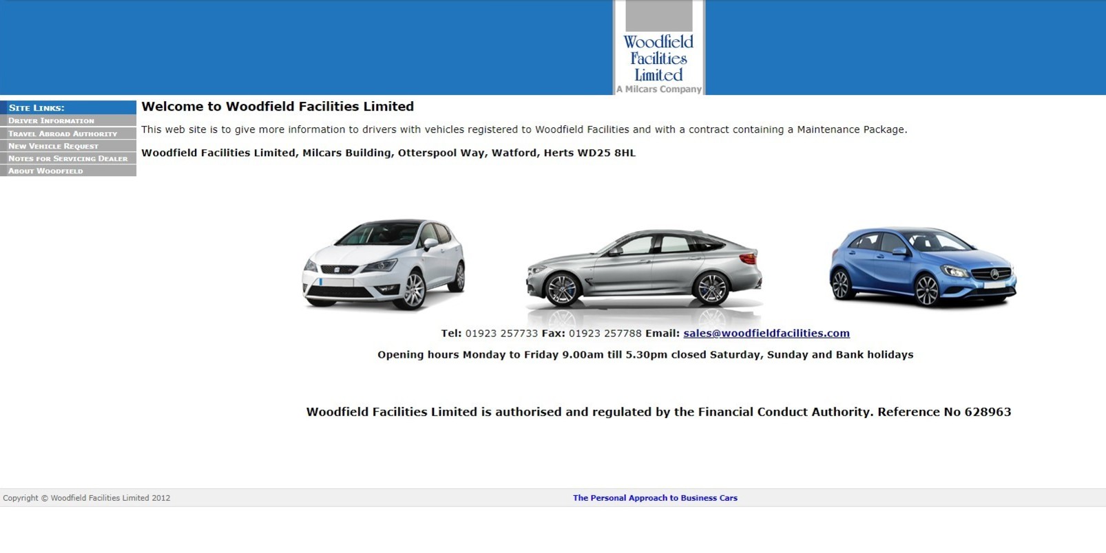 The previous Woodfield Facilities website, displayed on desktop